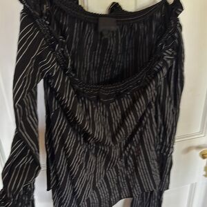 INTERMIX Black and White Ruffled Asymmetrical Blouse